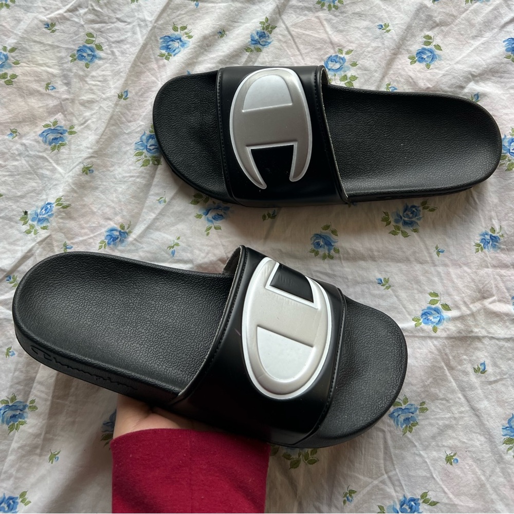 Black and White Champion Slippers